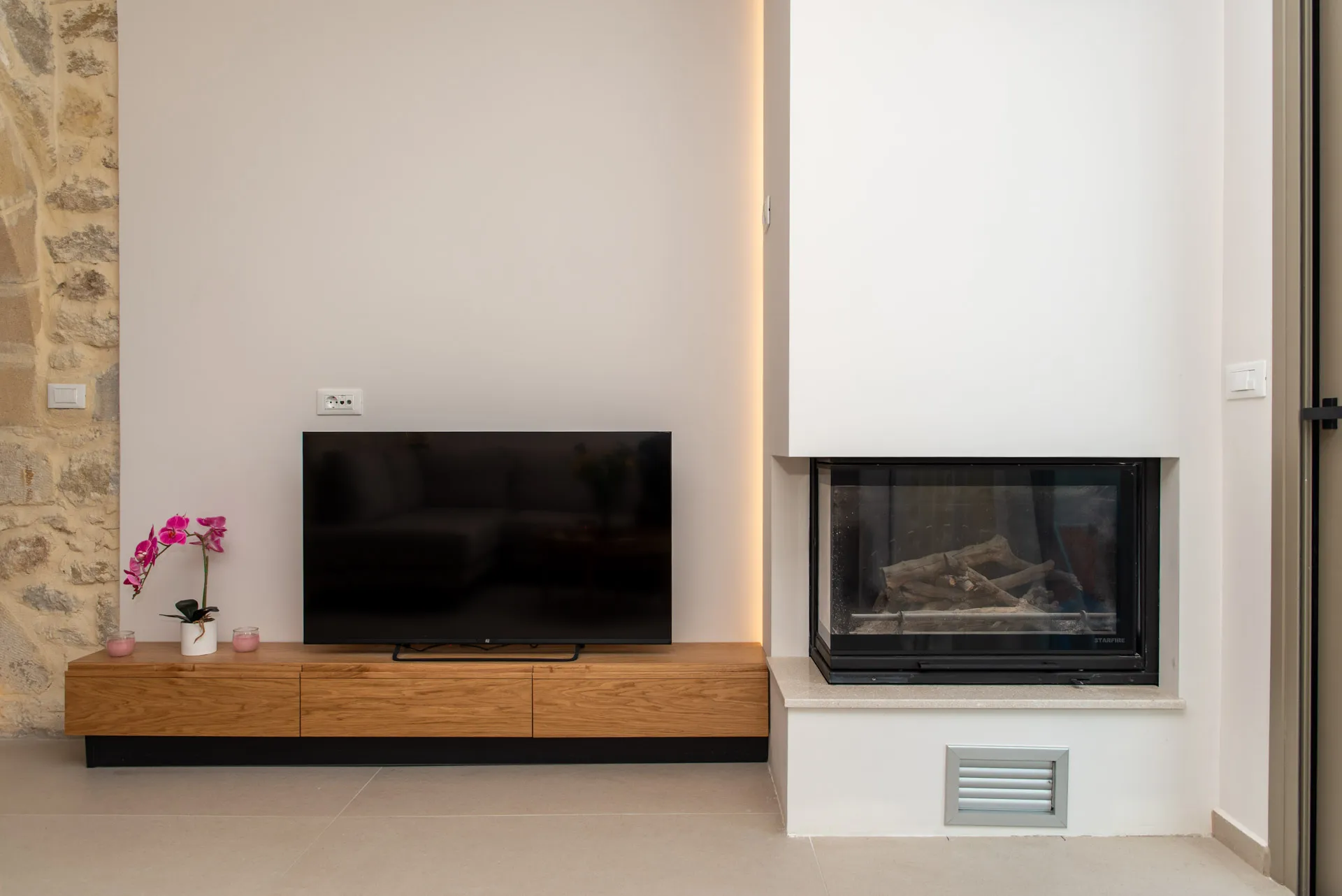 TV and fireplace